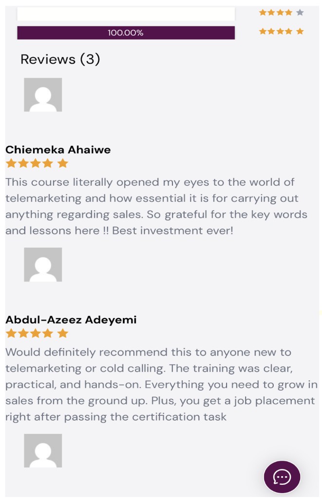 Reviews from trainees: Chiemeka Ahaiwe and Abdul-Azeez Adeyemi, five-star ratings for the Dial2Dollars remote sales training